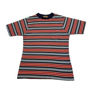 Vintage T Shirt Mens Small Single Stitch USA Red White Blue Yellow Striped